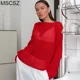 pull rouge transparent avec maille