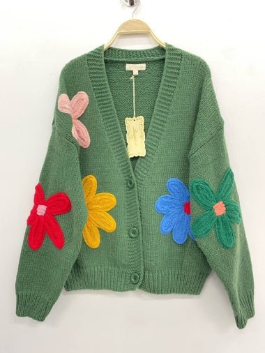 gilet en maille pour femmes à fleurs multicolores